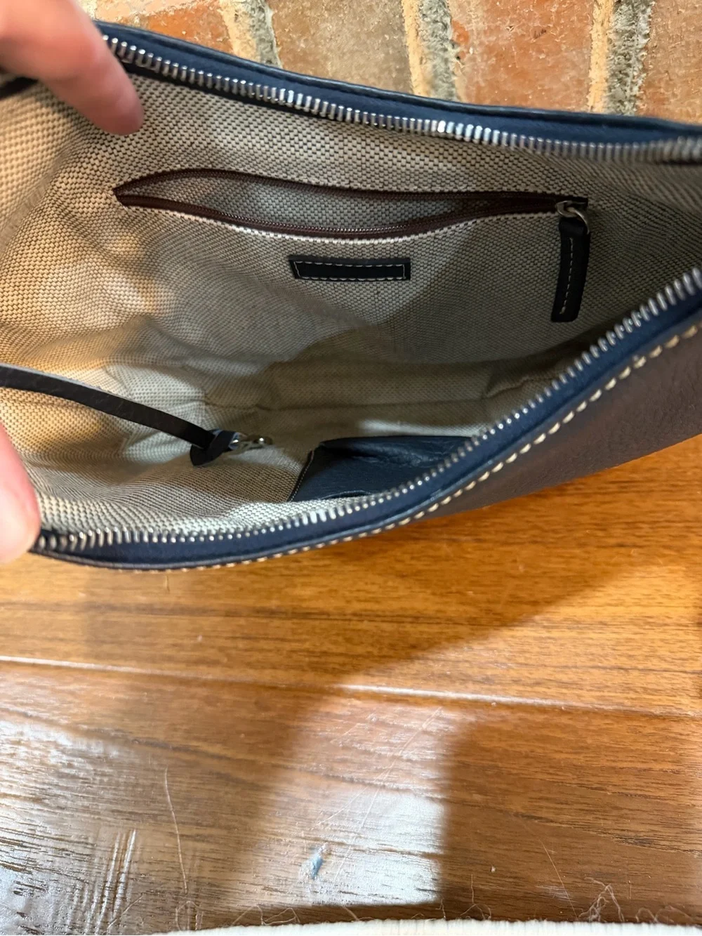 Dooney & Bourke navy Pebbled Leather Hobo with Contrast Stitching